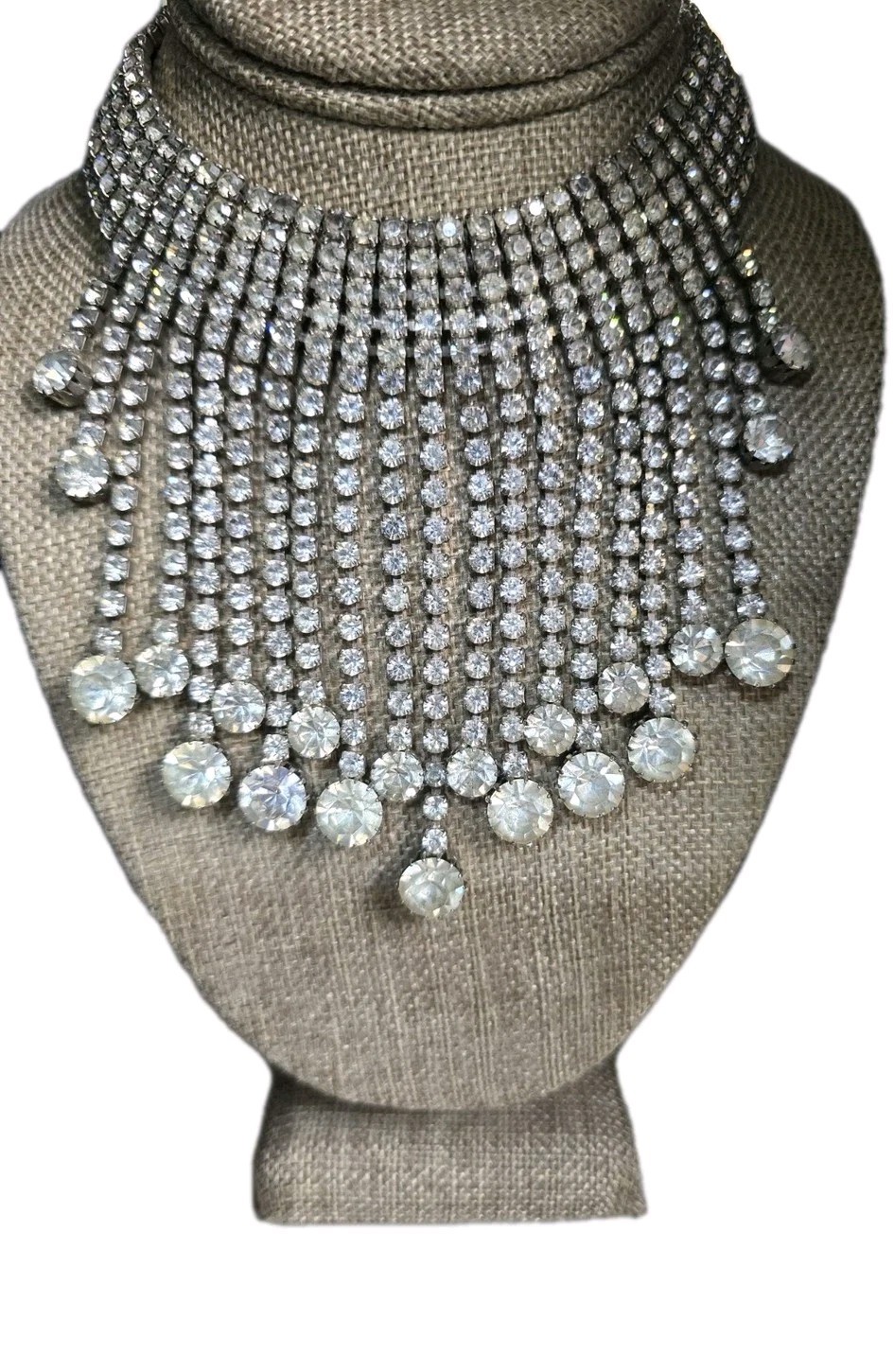 Stunning Vintage Rhinestone Drop Choker 12″ – 16″ Wedding, Vegas, Runway