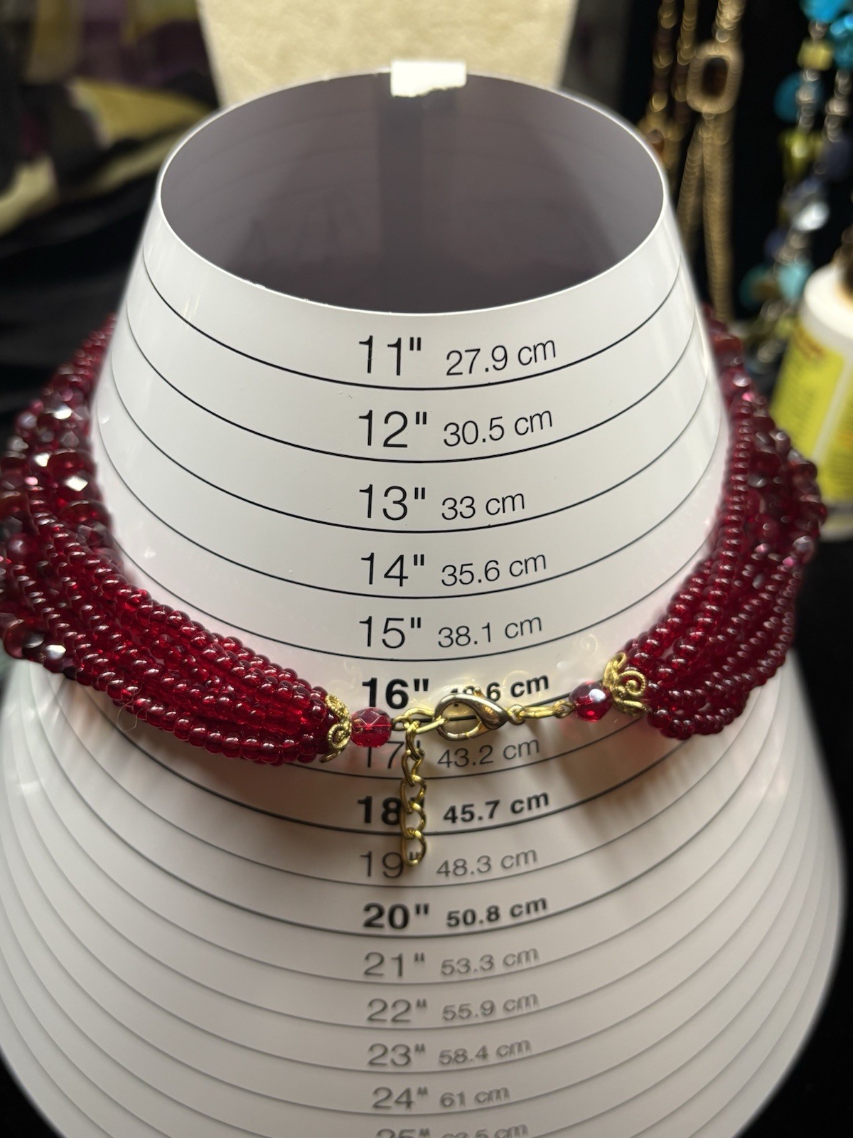 Vintage Lovely Ruby Red Crystal Glass Beads 8 Strand Necklace Adj 16-18 “