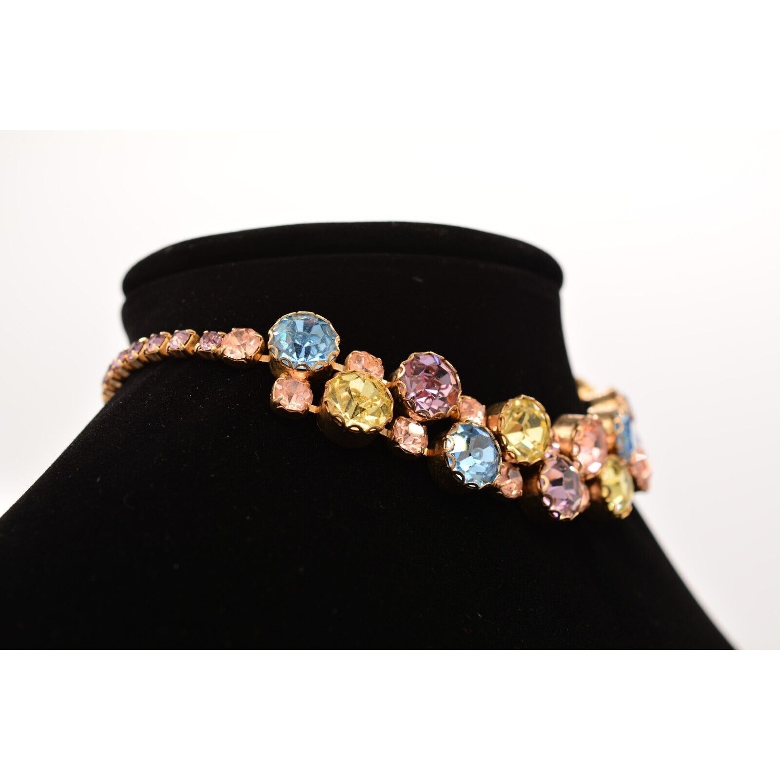 Vintage Crystal Choker Necklace Pastel Multi-Color Rhinestone Brulee 1950s BinT