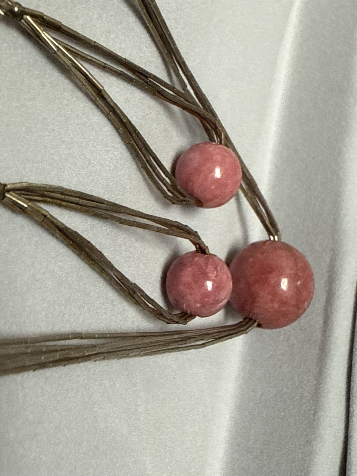 POLLACK HSN LIQUID SILVER PINK GEMSTONE BALL BEAD PENDANT NECKLACE EARRINGS SET