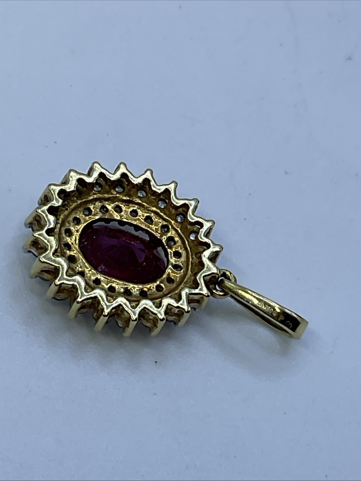 VINTAGE HANDMADE Solid 18K(750) Y.Gold Ruby & Diamonds DOUBLE HALO Style Pendant