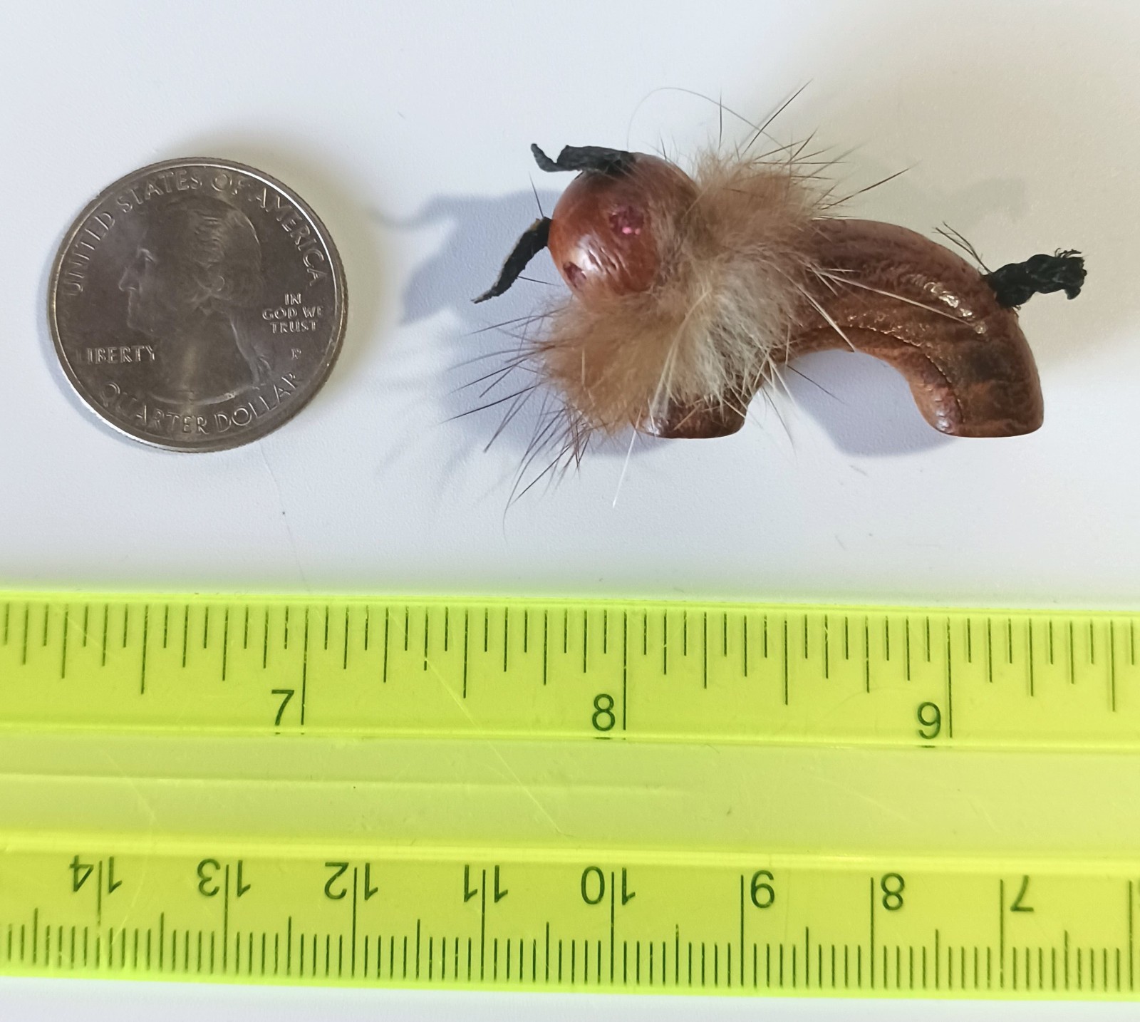 Vintage Wood, Fur, Leather, Rhinestone Animal Creature Brooch – Lion?