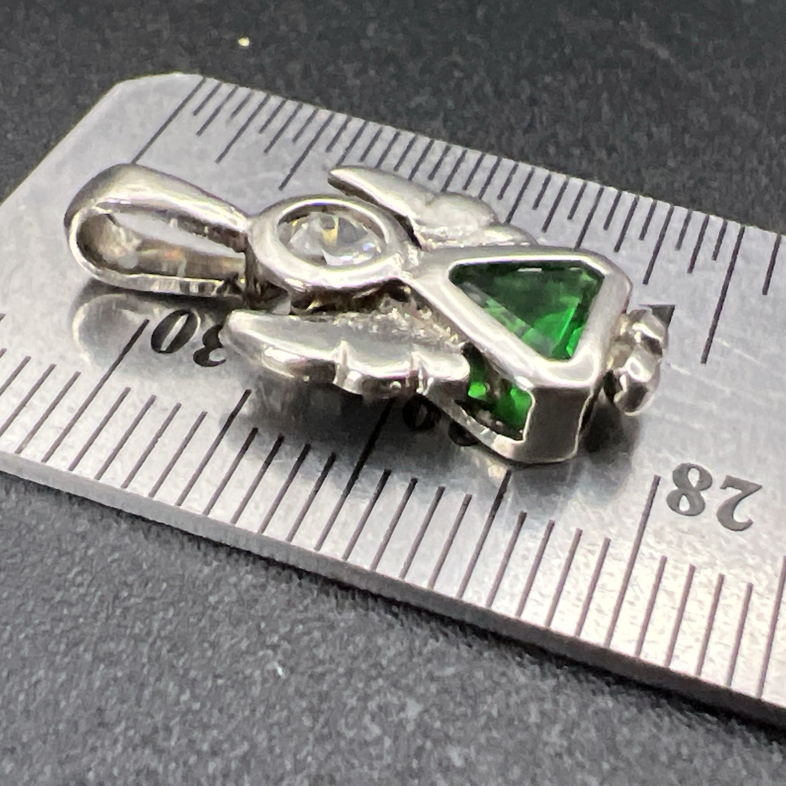 925 Sterling Silver Angel Pendant ~ May Green Birth Stone Girl Woman VTG 1” 2.1g