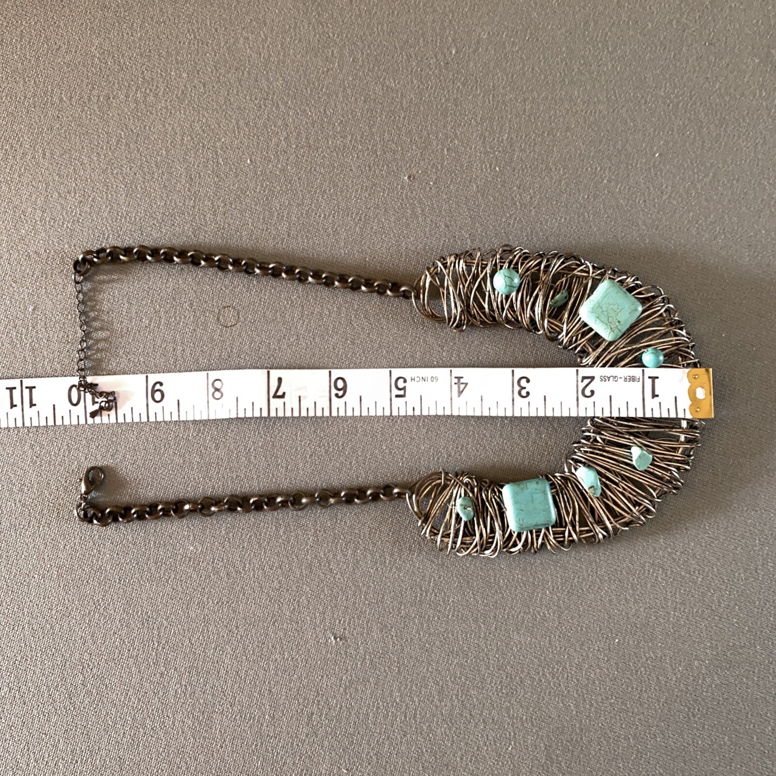 Stone Beads Wire Choker Necklace OOAK Brutalist LARP Cosplay Costume Jewelry 25”