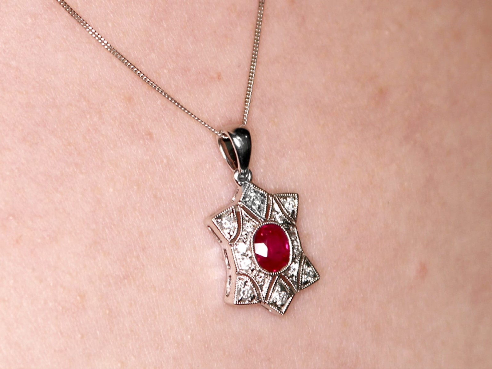 0.78 Ct Ruby & 0.28 Ct Diamond 18k White Gold Pendant Circa 2000