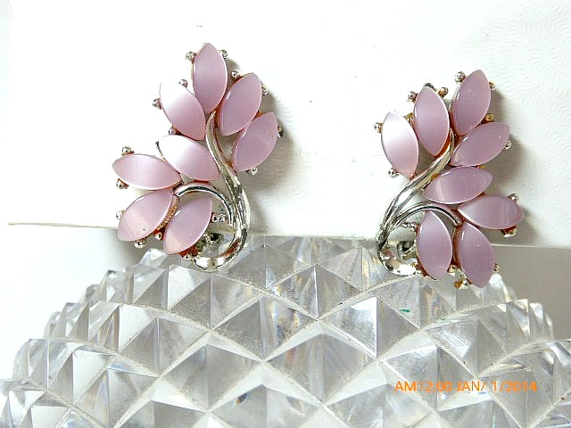 RARE LISNER LAVENDER MOONGLOW THERMOSET ENAMEL RHINESTONE NECKLACE EARRINGS