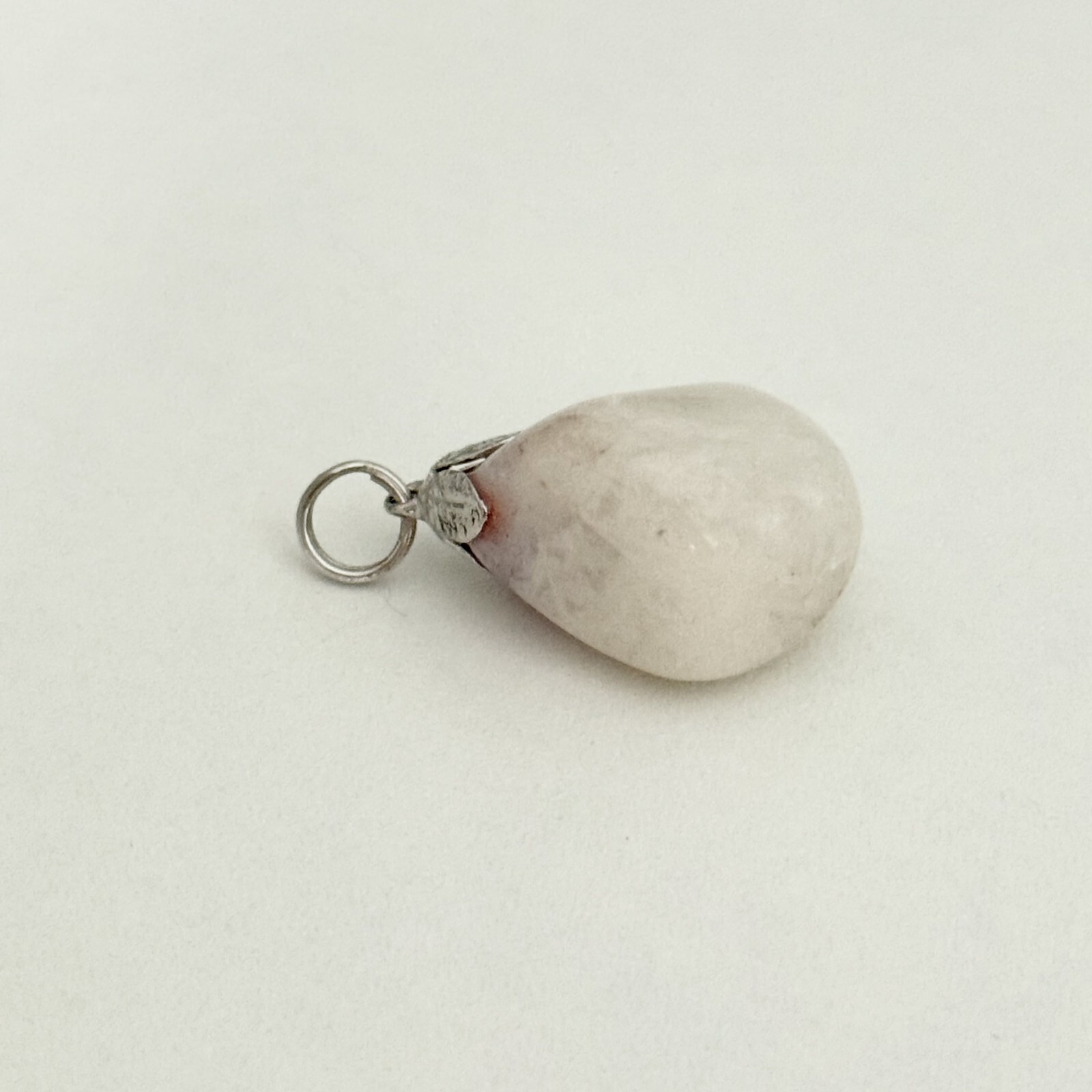 Ladies White Crystal Quartz Gemstone Unique Shaped Silver Tone Artisan Pendant
