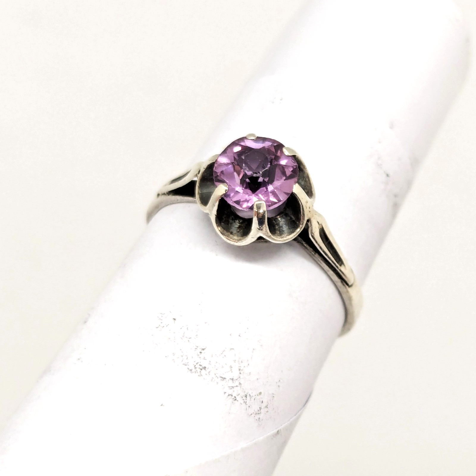 Vintage Soviet RING Silver⭐875 stamp Star with AMETHYST Stone -size: 7.25US| #11
