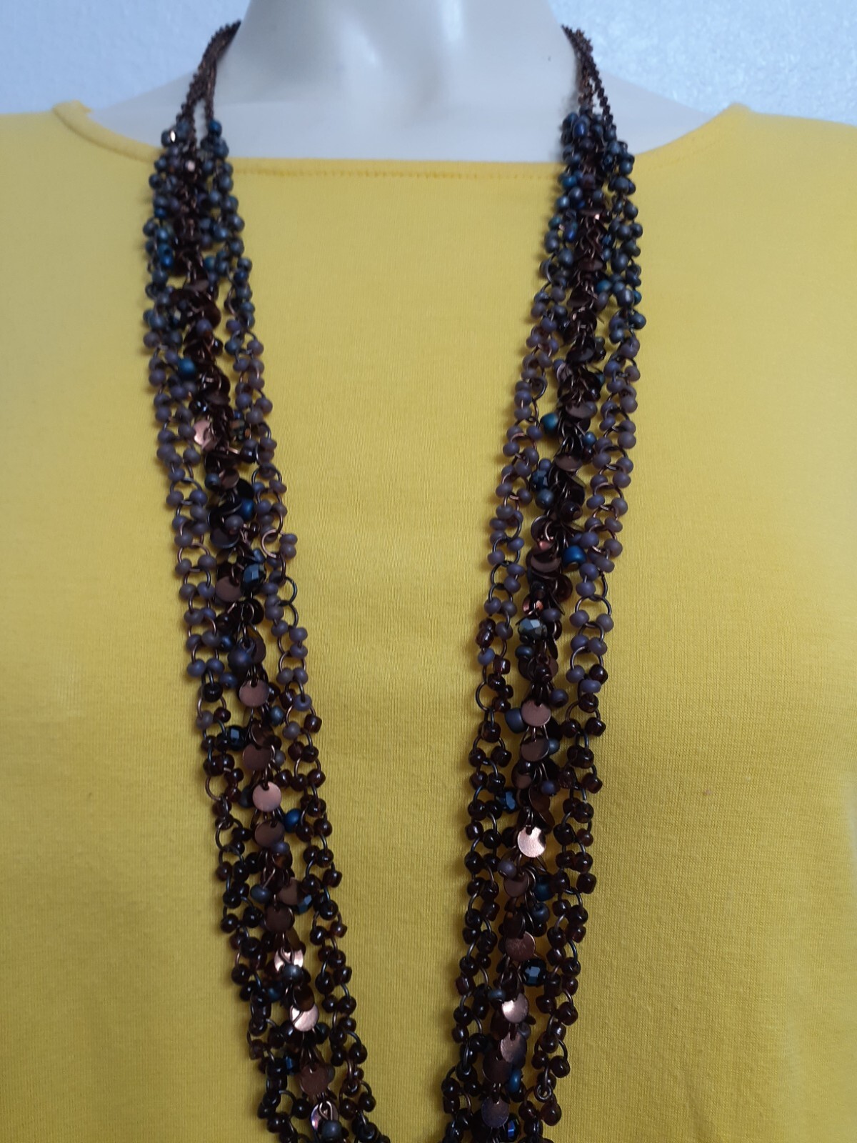Coldwater Creek women long necklace all metal chains with tiny beads. NWOT.