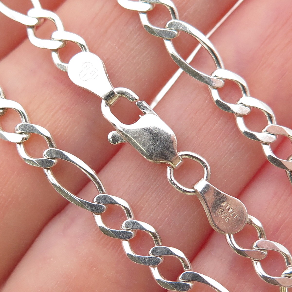 925 Sterling Silver Vintage Italy Figaro Chain Necklace 20″