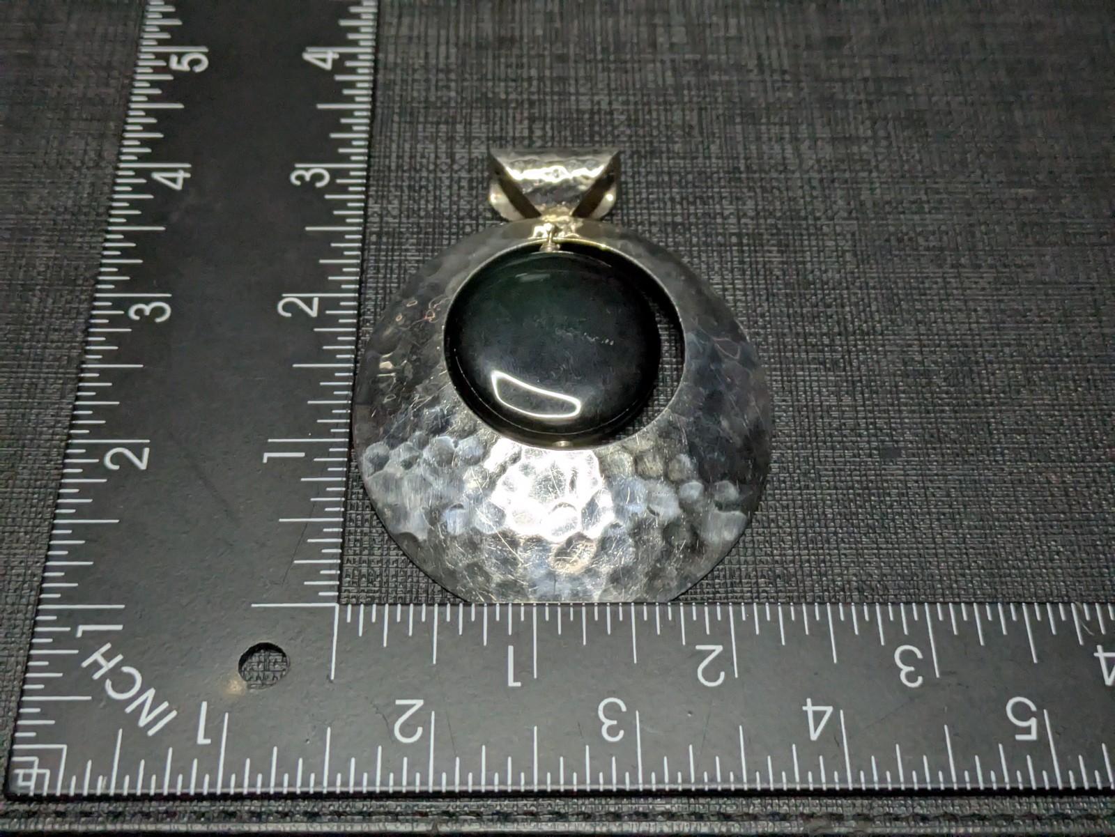 Vintage Dominique Dinouart 925 Silver Pendant Hammered Onyx Dangle Taxco Mexico