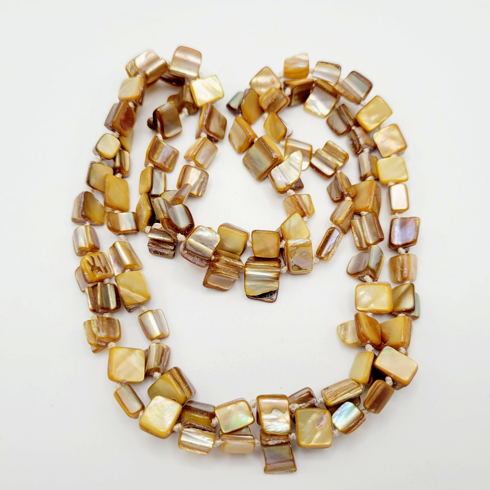 Warm Brown Beige Tone MOP Abalone Tri Tip Nugget NO CLASP Vintage Necklace 36 in