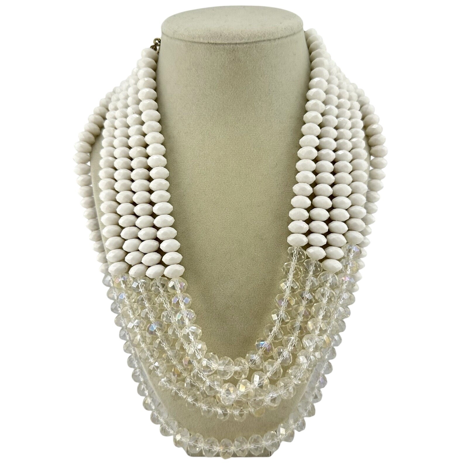 Vintage Style Crystal Faceted Acrylic Beads Layered Multistrand 20” Necklace