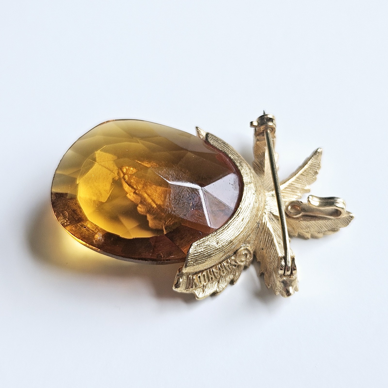 Vntg Coventry 3 Necklaces Safari Faceted Glass Brooch Pendant Brown Gold Chain