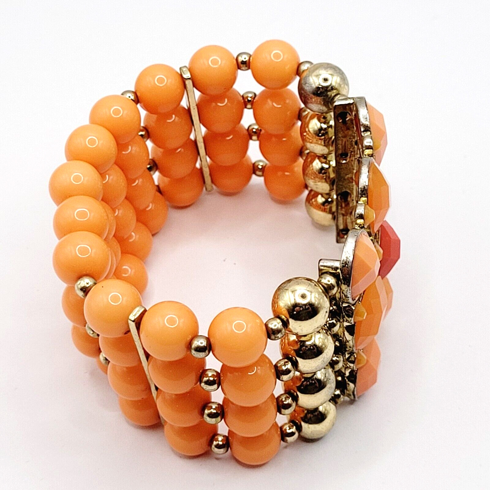 Orange Sherbet Melon Shade Wide Chunky Stretch Beaded Bangle Vintage Bracelet