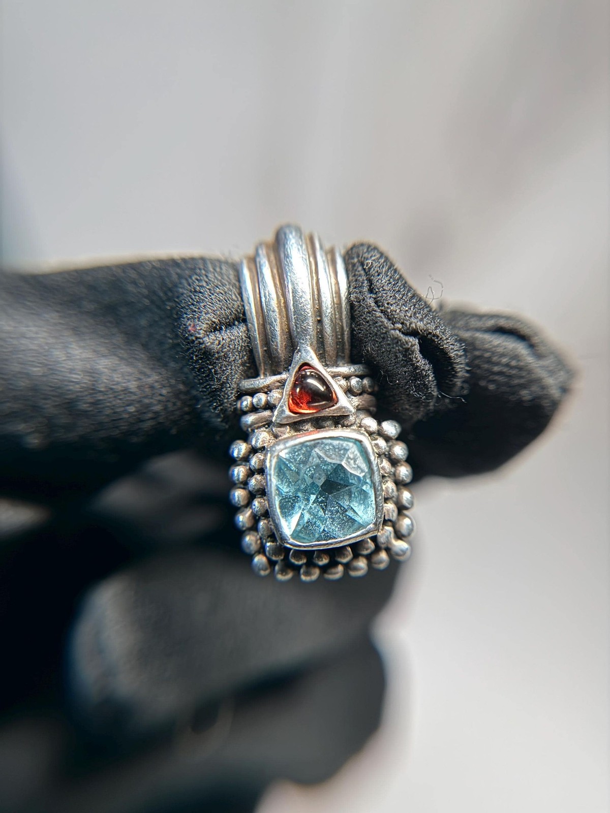925 Sterling Silver Blue Topaz Garnet Pendant Enhancer Bail Square Bezel Drop