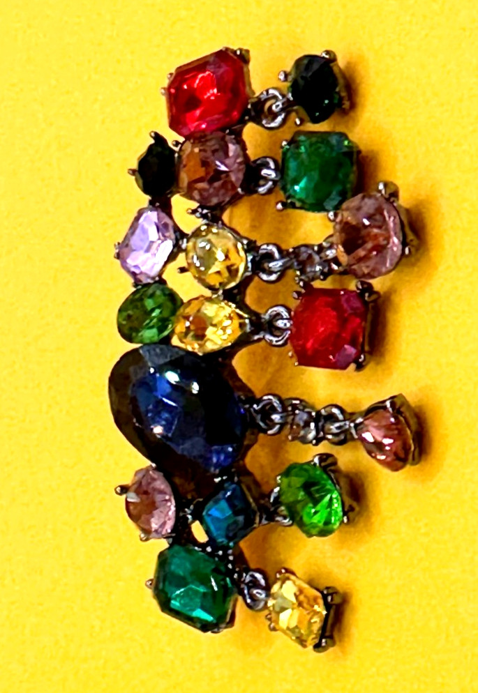 Dark Silver Tone & Multicolor & Shapes Rhinestones Brooch