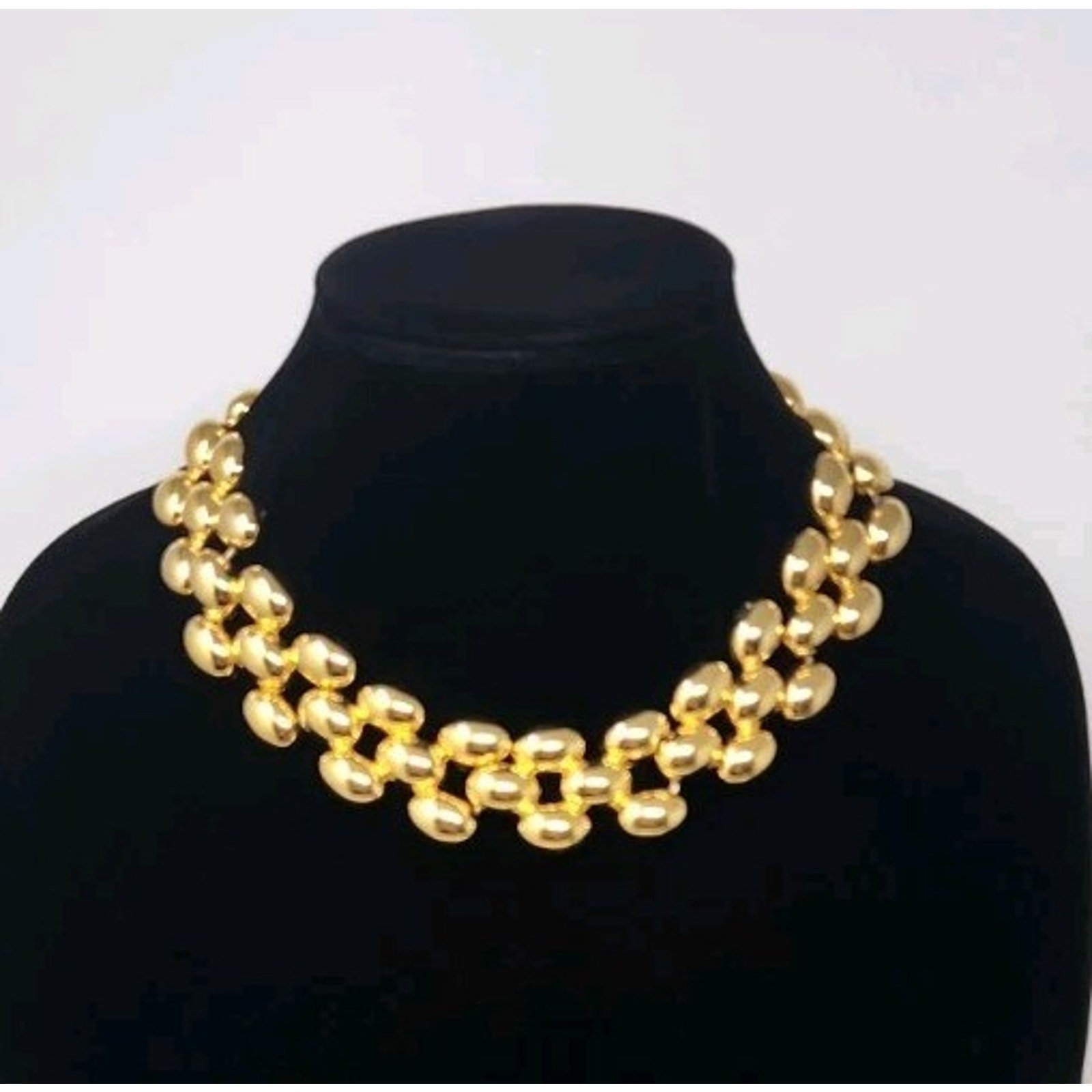 Heavy Panther Link Gold Tone Chunky Necklace Vintage Designer 18″ Toggle Closure
