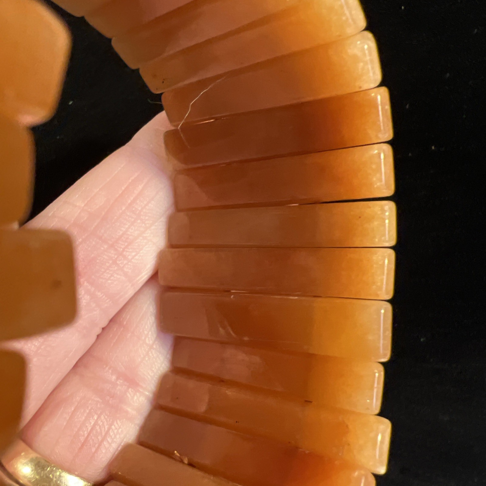 VTG Carnelian AGATE Gemstone Art Deco Chunky Beaded Stretch Bracelet Zig Zag