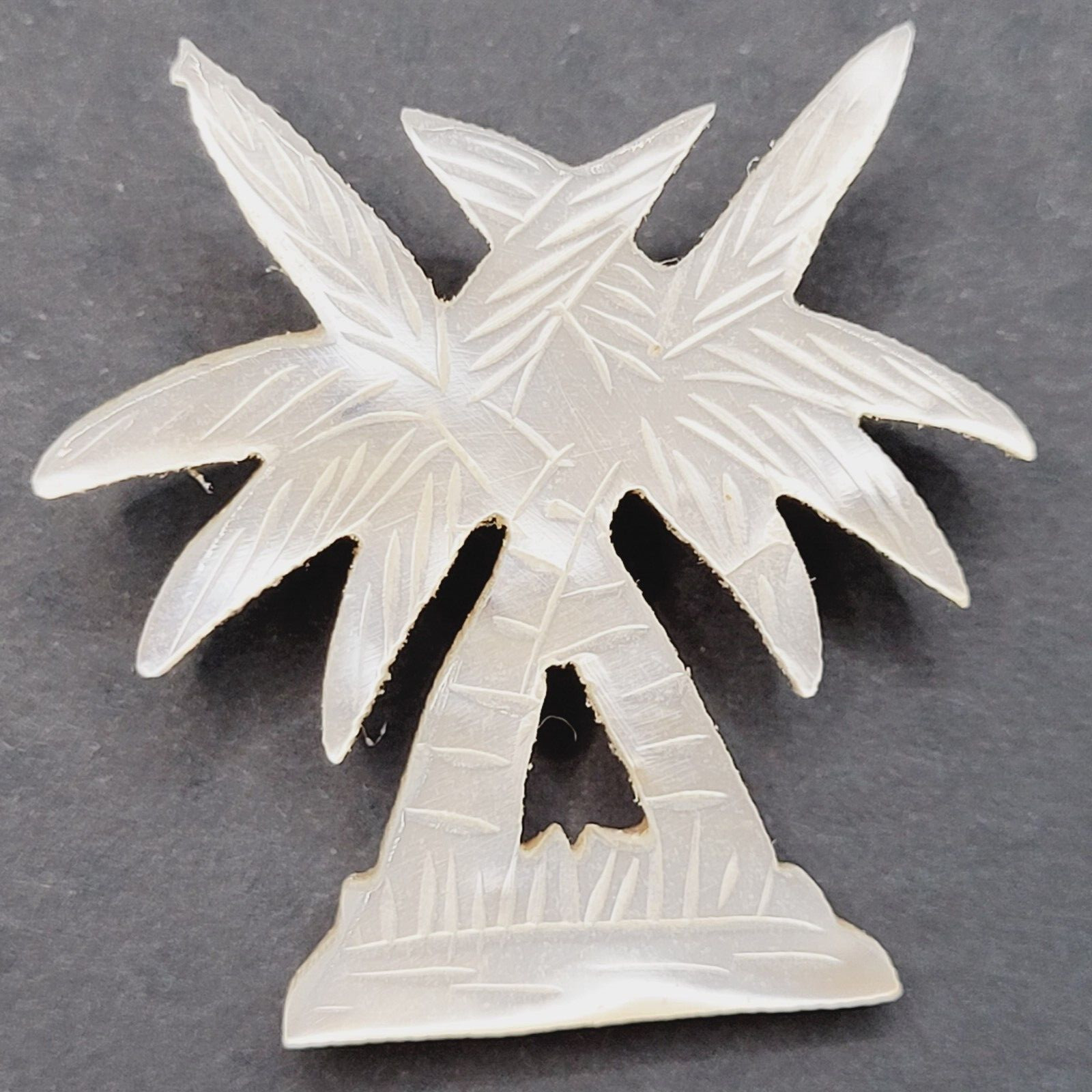 Palm Trees Carved MOP Mother of Pearl Shell Small Vintage Brooch Pin C Clasp