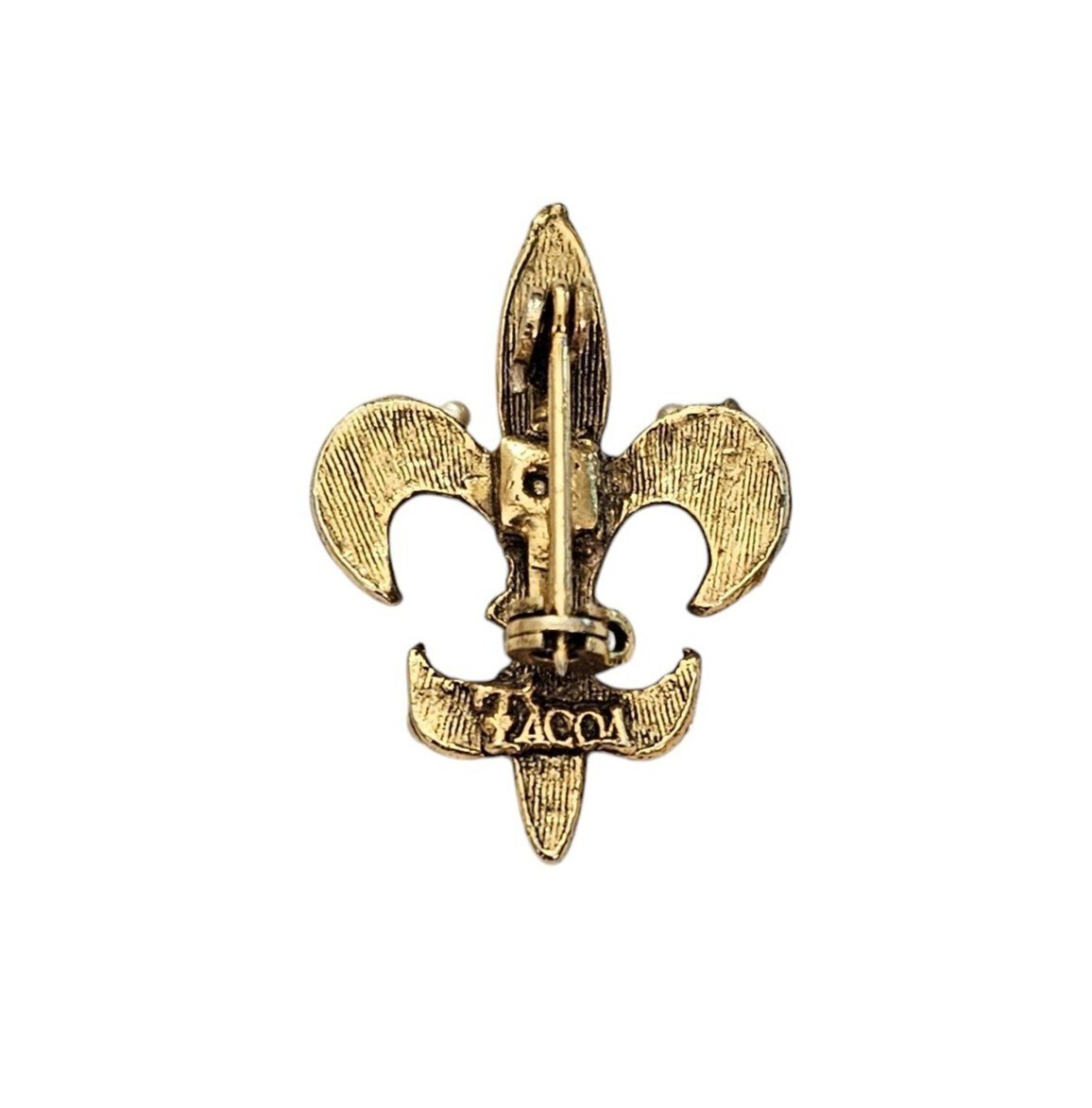 TACOA Gold Tone Vintage Faux Pearl Fleur De Lis Pin, Signed L817