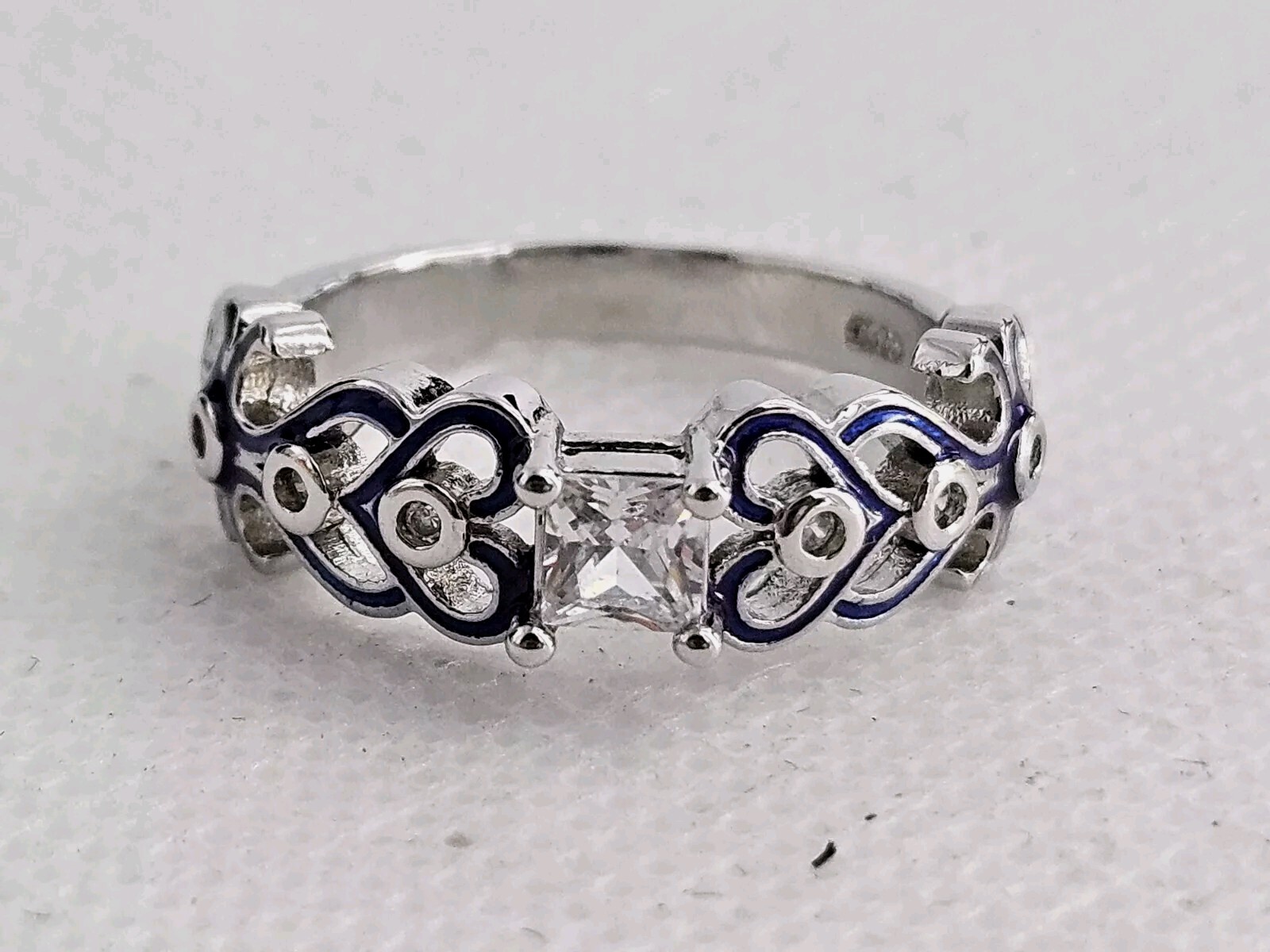 Estate Sterling Purple Enamel Rhinestone Ring And Sterling Blue Rhinestone Ring