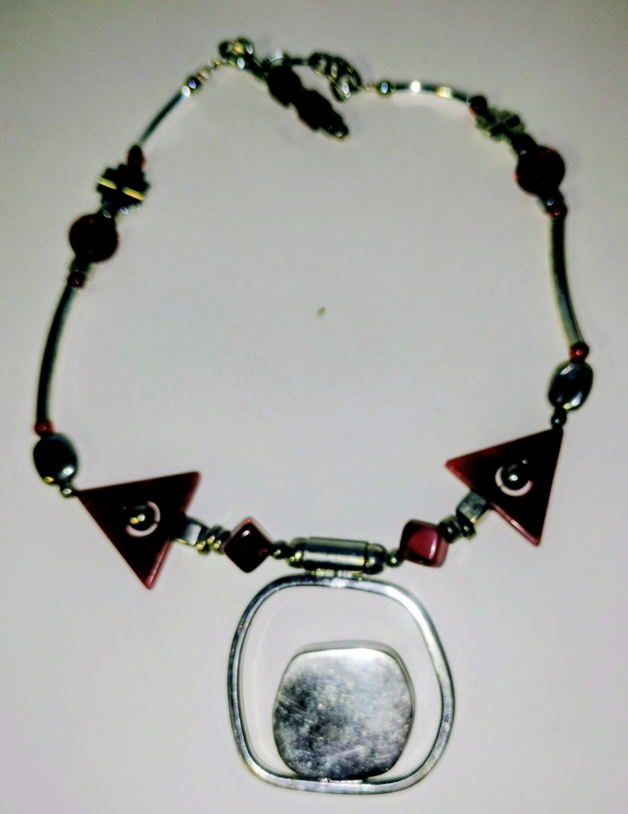 Vintage Natural Coral Modernist Pendant Brutalist Silver Necklace