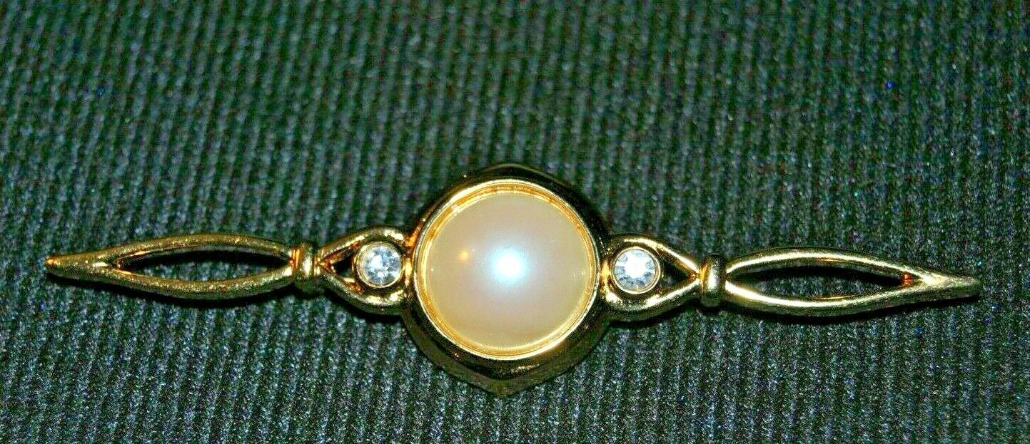 Monet Gold Tone Large Faux Pearl Bar Pin Brooch 4 in Long