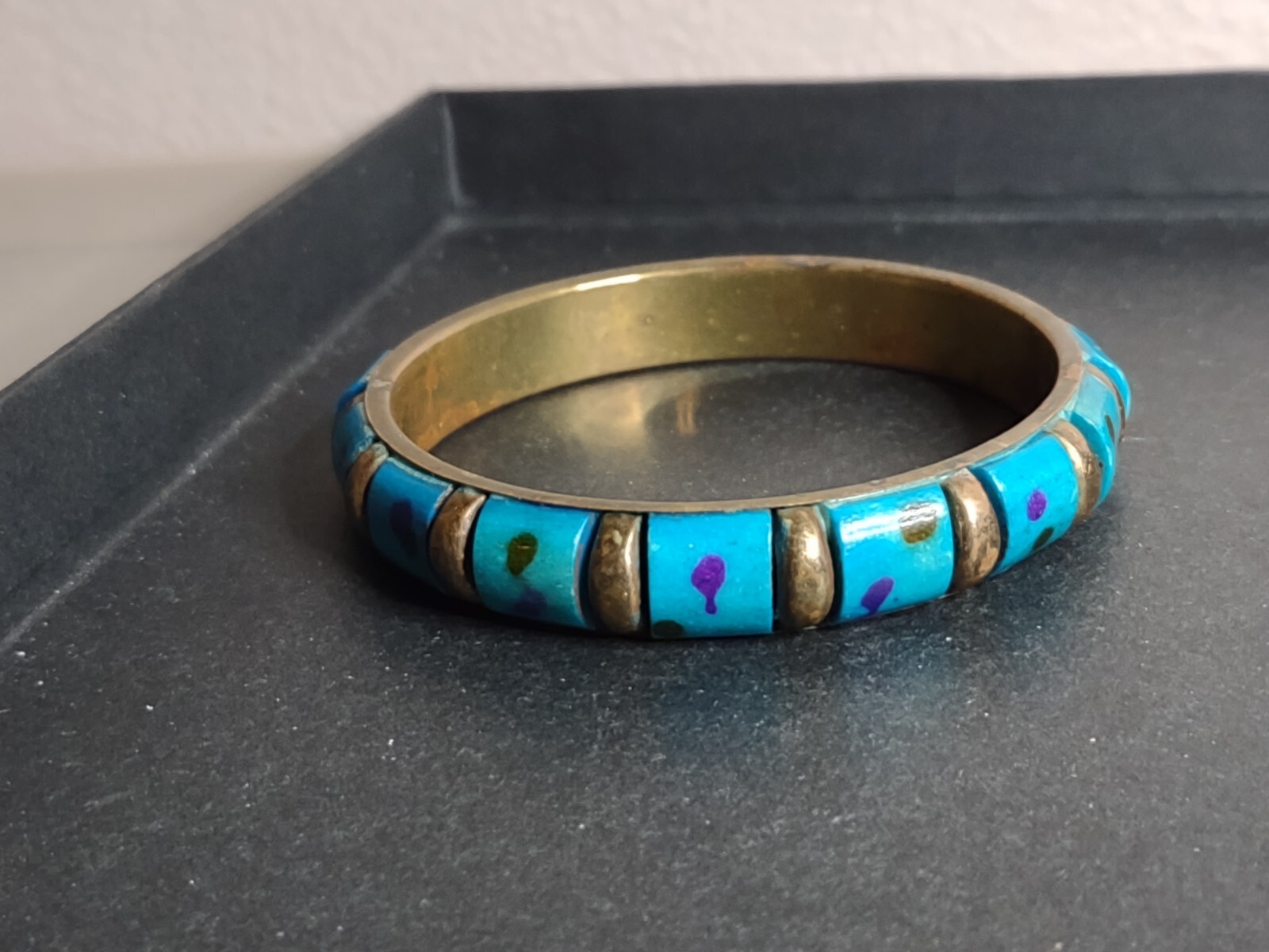 Vintage 7.5 Inch Blue And Purple Spotted Bangle Bracelet