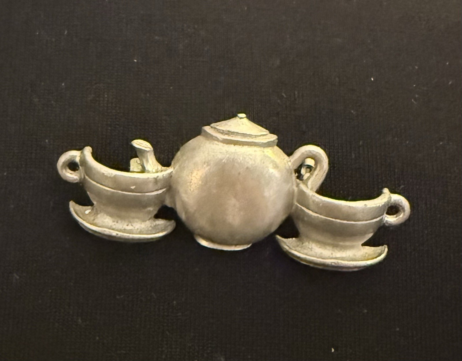Vintage Jim Clift Tea Time Brooch Pin Teapots & Teacups Pewter 2.2 Inches
