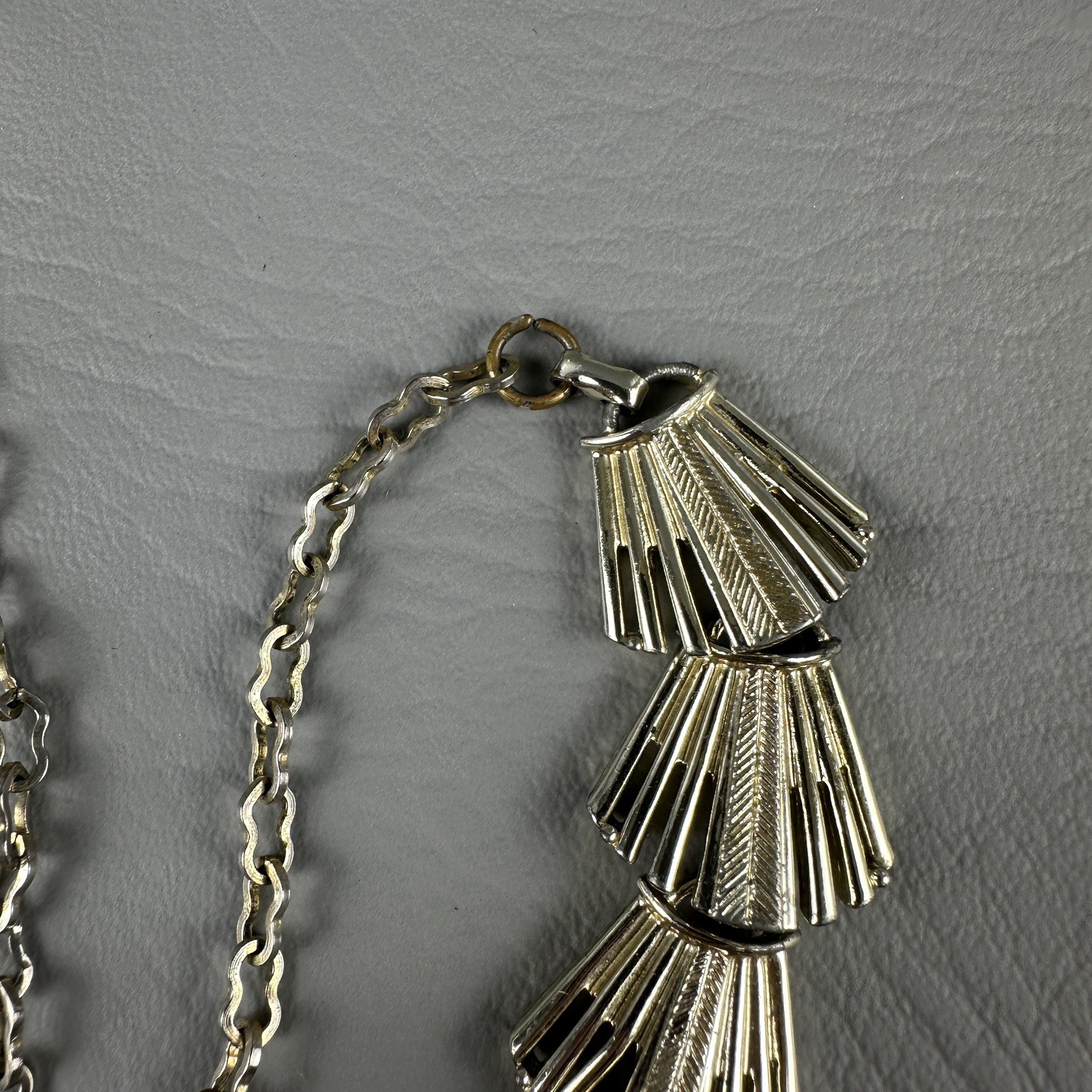 Vintage Art Deco Link Necklace Gold Tone Fan Statement Adjustable 13–14″