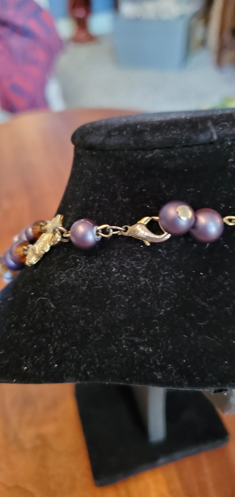 Vtg ART Arthur Pepper Double Strand Venetian Purple Crystal Gold Tone Necklace