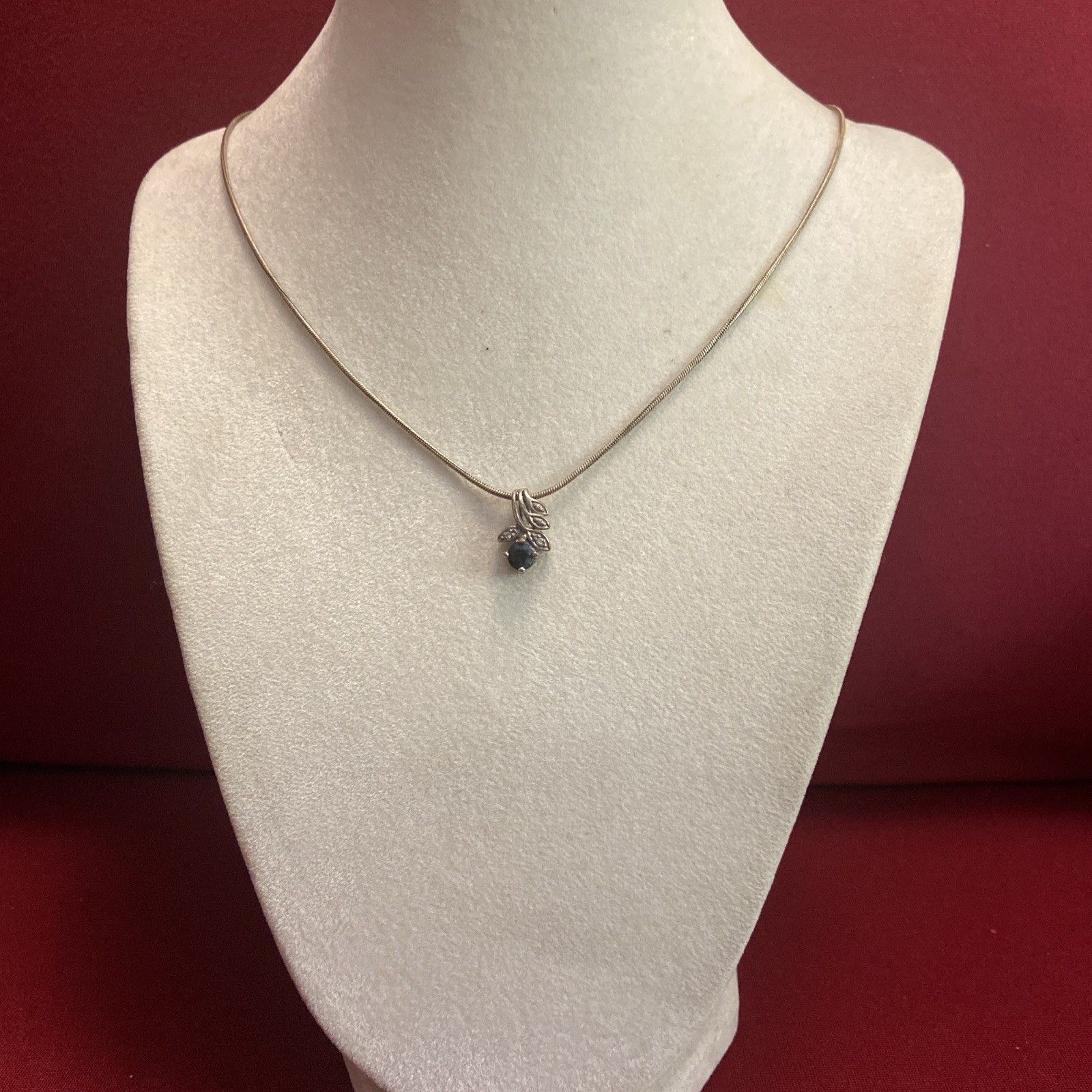 Sterling Silver Pendant & Chain Necklace With Blue Stone & CZ 18”