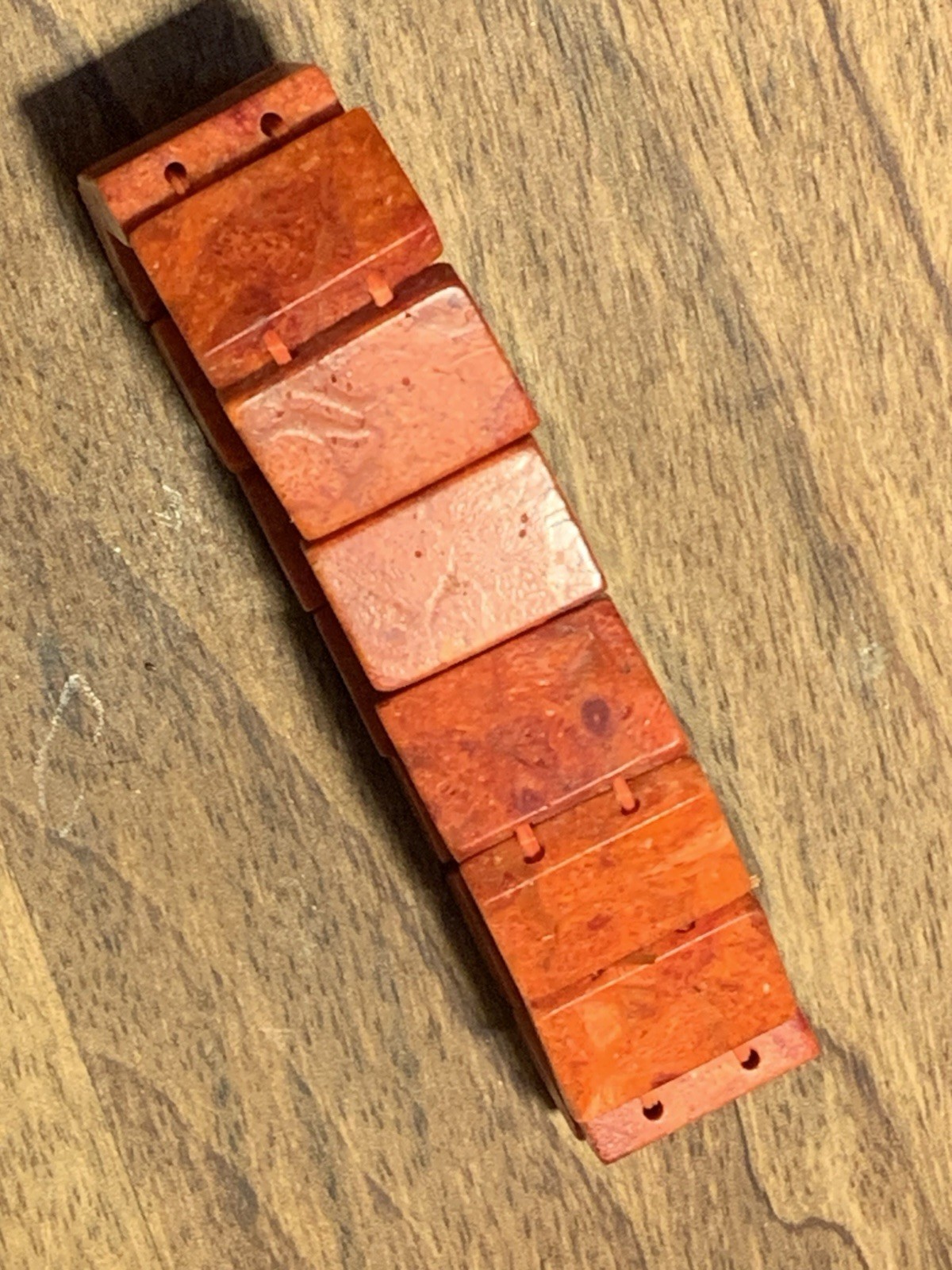 Beautiful Vintage Red Genuine Coral Carved Stretch Bracelet Bangle