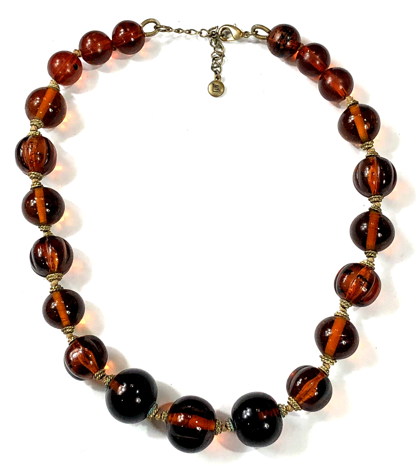 Liz Claiborne Necklace Choker Beaded Faux Amber 15 in to 17 in Length – Vintage