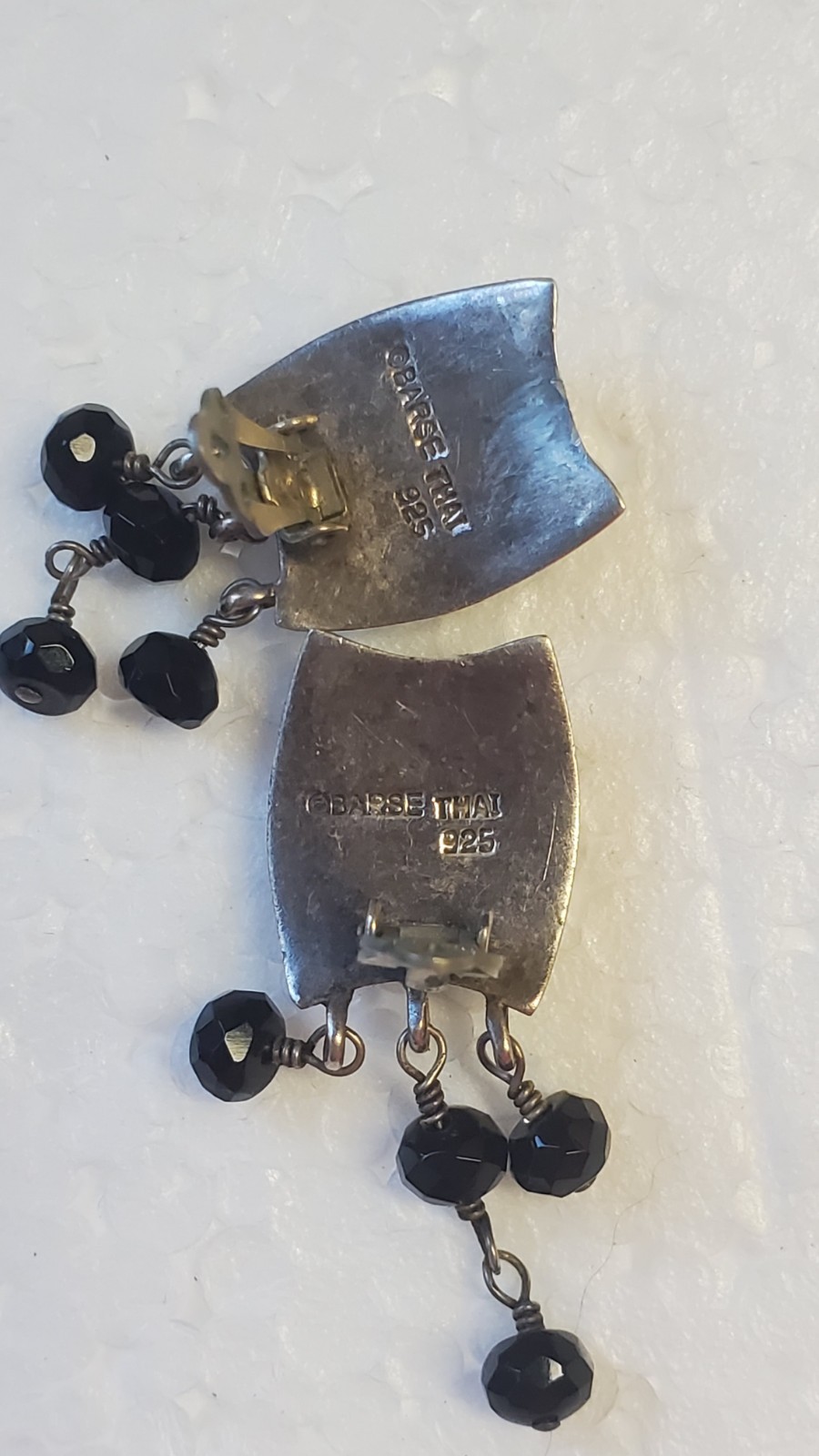 Vintage Barse Sterling Silver Earrings Onyx Stones Drop Dangle clip on 925