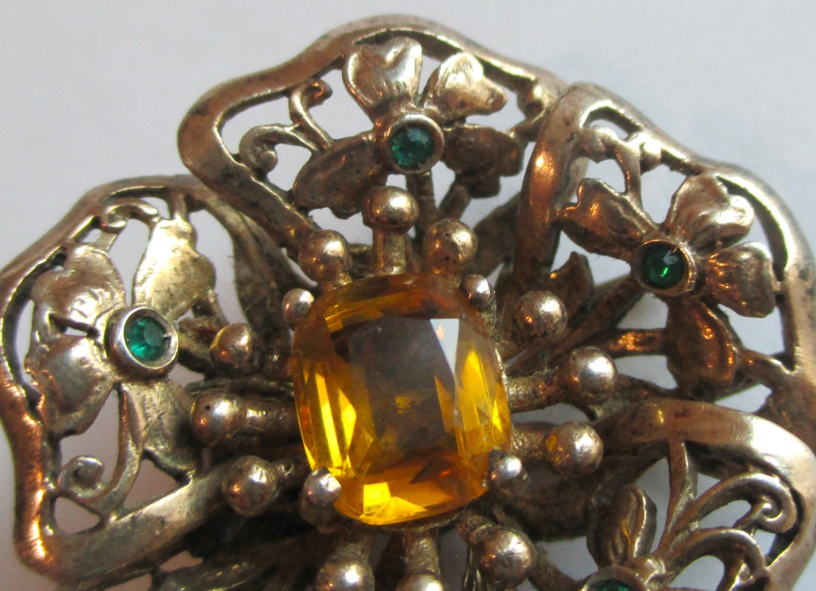 PAIR VINTAGE STERLING SILVER RHINESTONE FUR CLIP BROOCH GOLD WASH FLOWER LOT