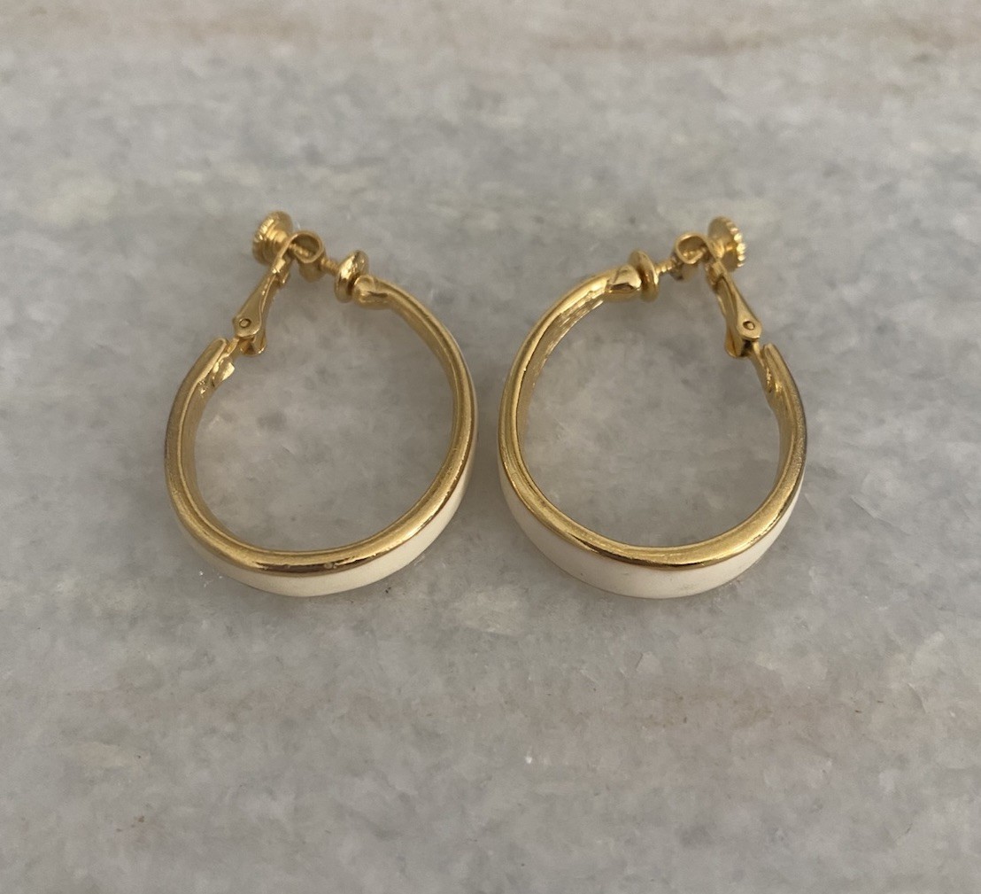 Vintage Goldette Cream Gold Hoop Adjustable Clip On Earrings