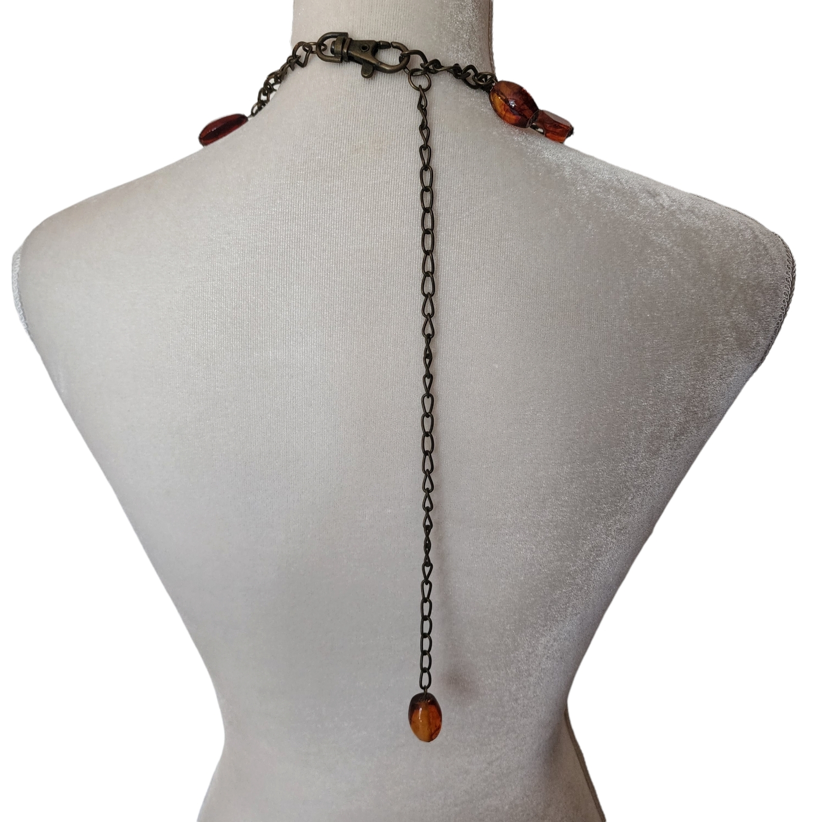 Vintage Necklace Amber Color Beaded Heart Drops Extra Long Different Shapes Vale