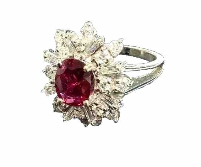 18K White Gold 1.76ctw Oval Ruby & Mixed Cut VS Diamond Cocktail Ring