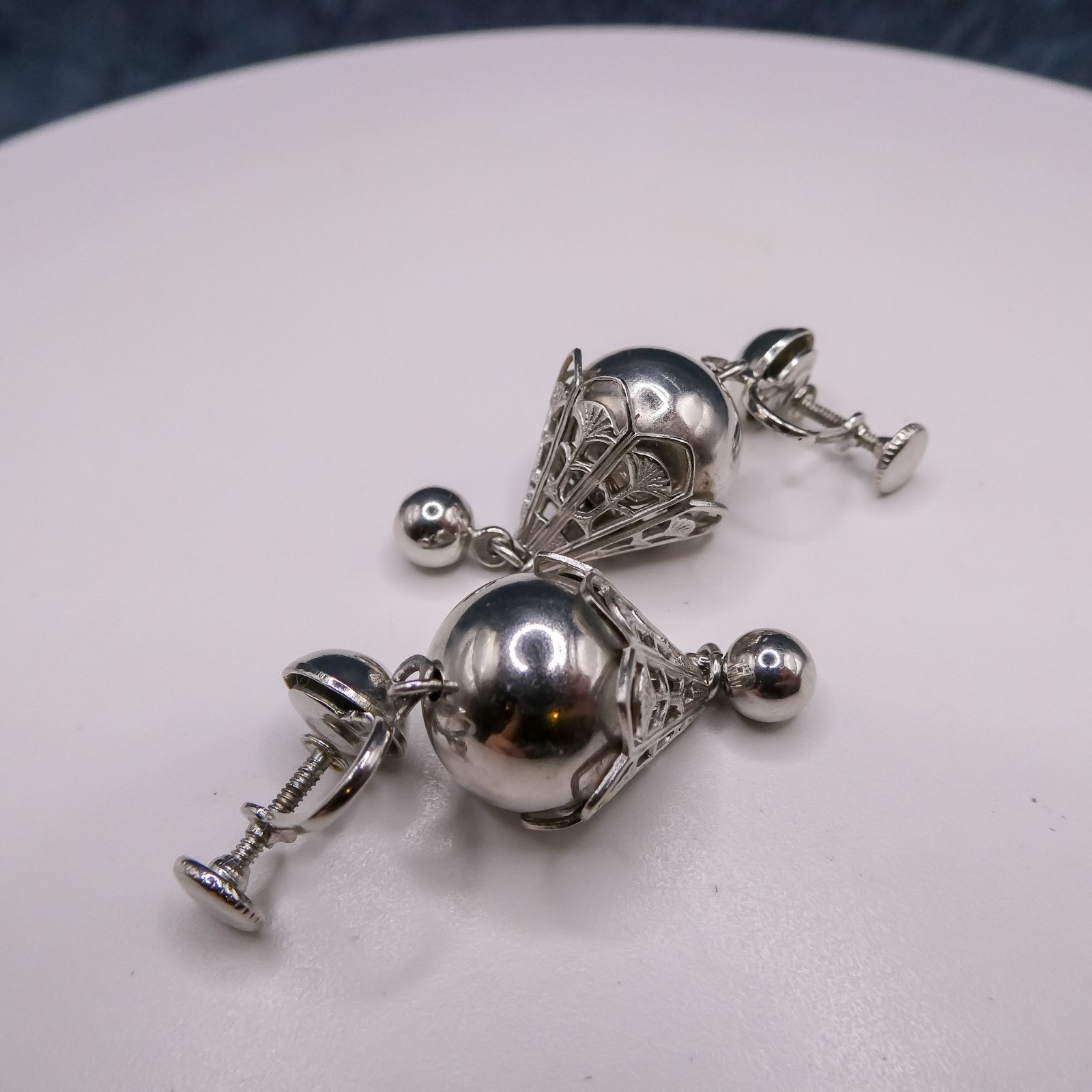 Bolero Silver Chunky Drop Dangle Clip-on 1.8″ Earrings Vintage Women’s