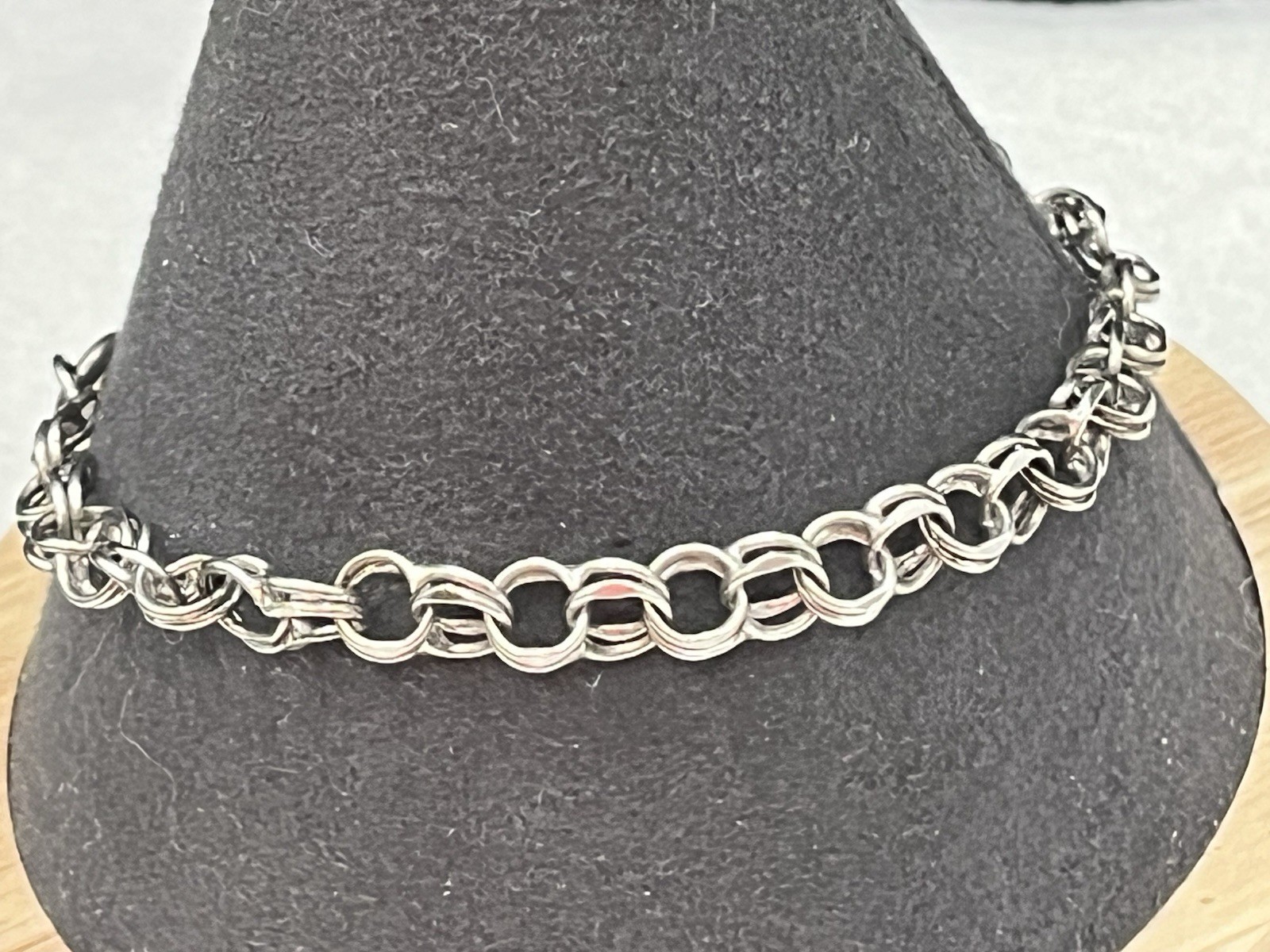 Vintage Sterling Silver Starter Charm Bracelet 6mm Double Link Chain 7.25”