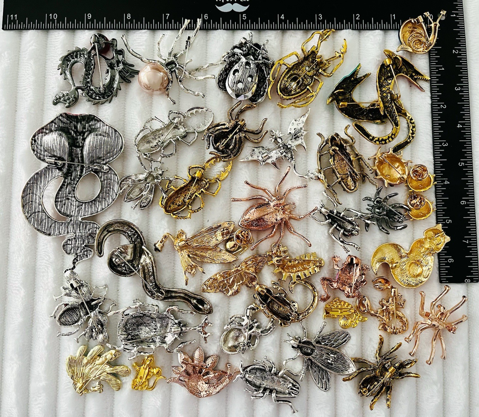 Huge Lot 40 Red Bug Insect Animal Brooches Cobra Snake Spider Ladybug Mix