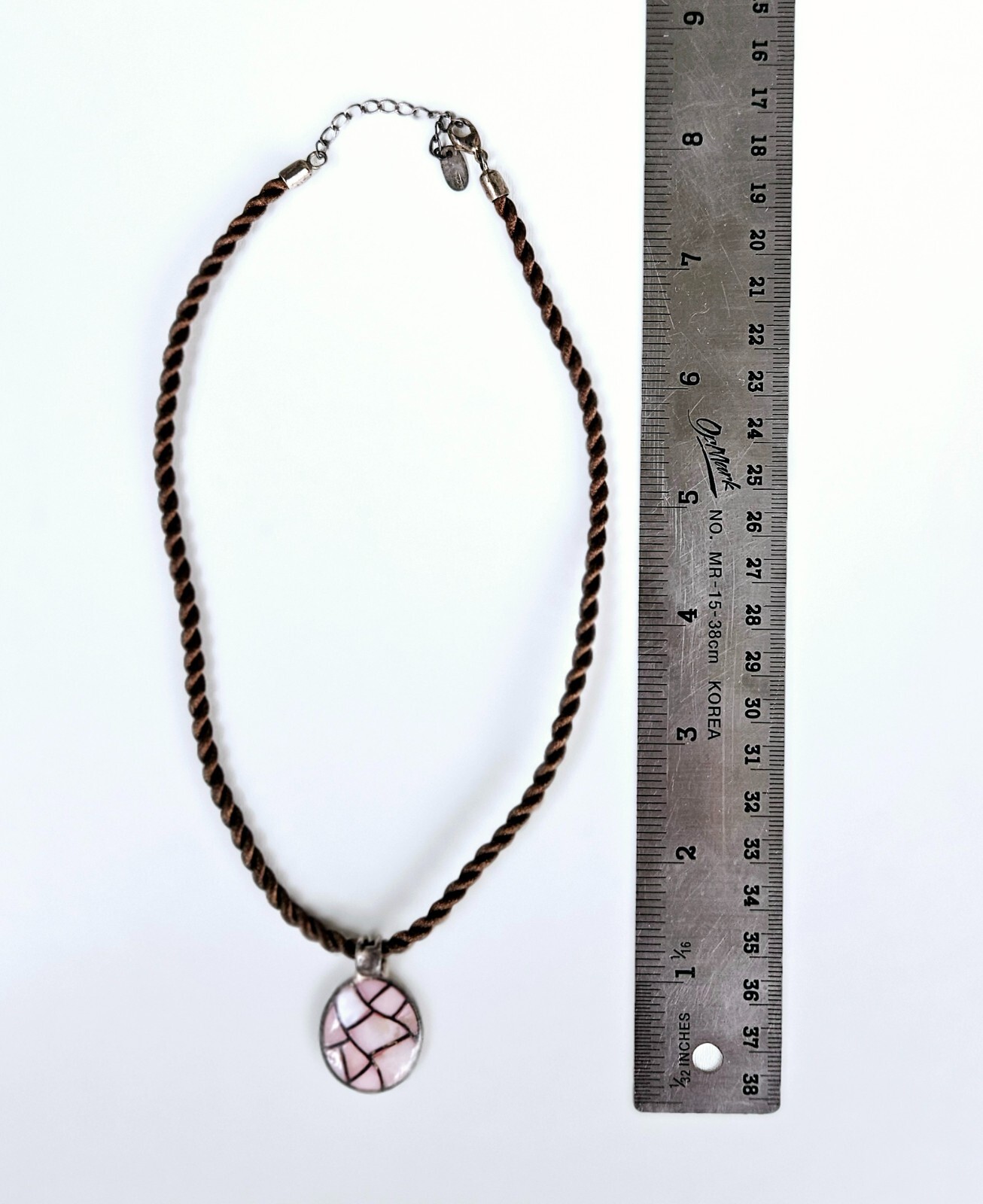Vintage Sterling Silver & Pink Mother of Pearl inlay Pendant Necklace
