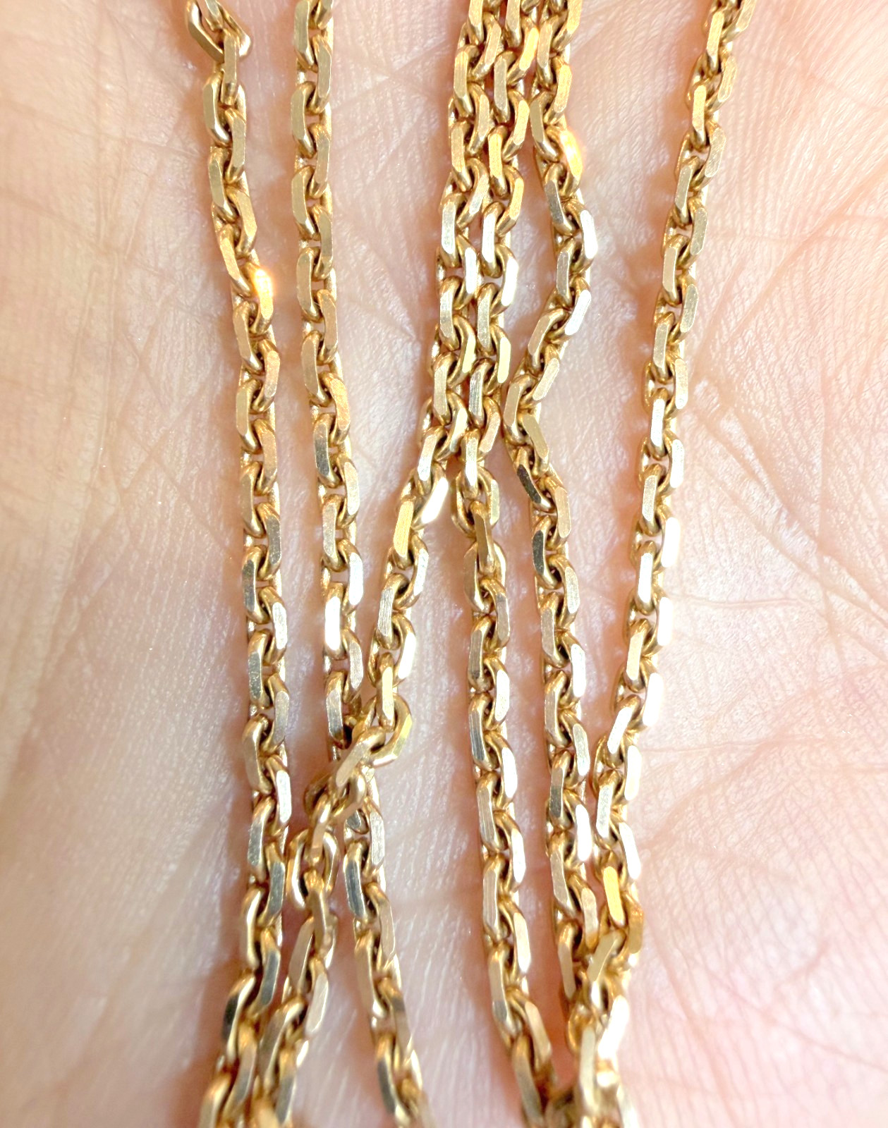 Vintage 18K Yellow Gold Polished Faceted Cable Link Chain Necklace 14″ 5.23g