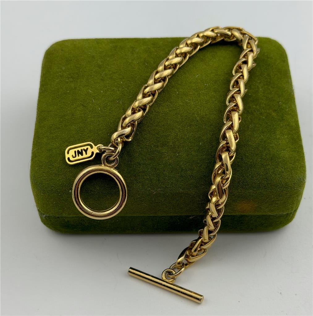 Vintage JNY Jones New York Gold Tone Wheat / Spiga Chain Toggle Clasp Bracelet