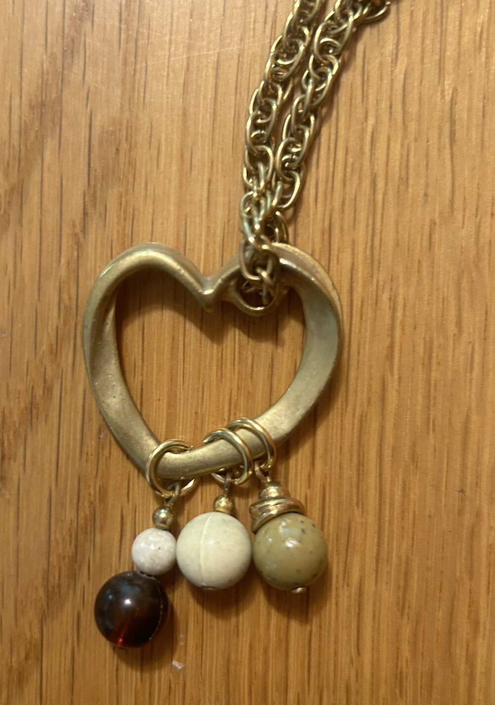 Signed Vintage White Stag necklace with heart pendant and beaded dangles. Nice!
