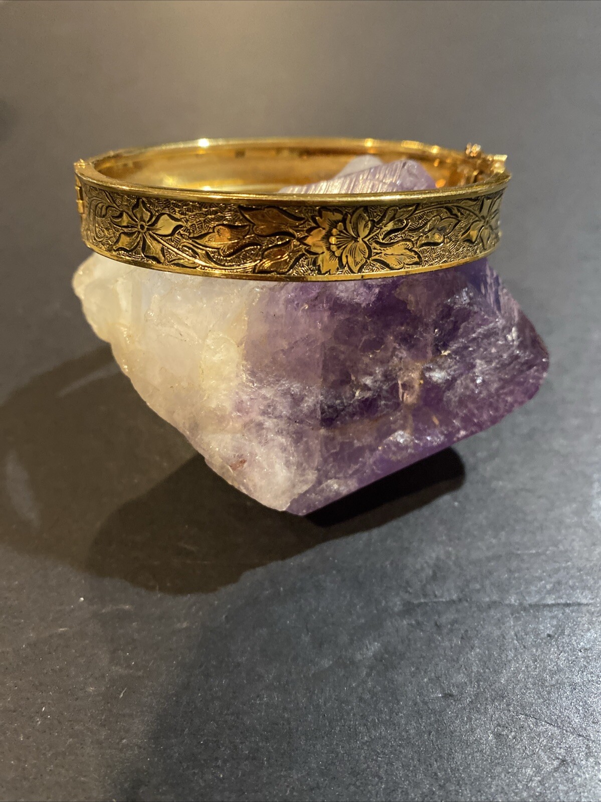 Vintage Signed RINE Yellow Gold Filled Etched Bangle Bracelet