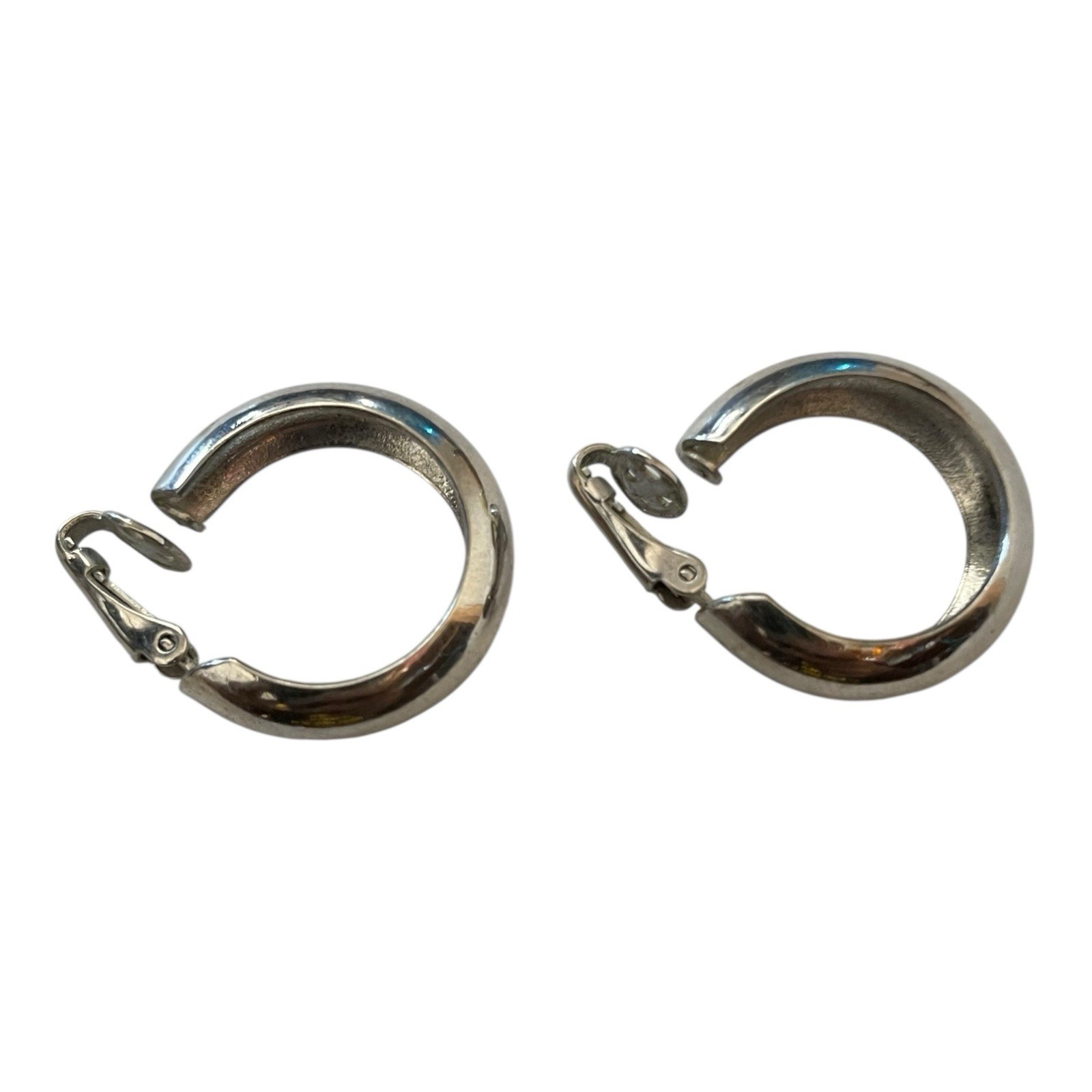Vintage Silver Tone Hoop Clip On Earrings Clip Back
