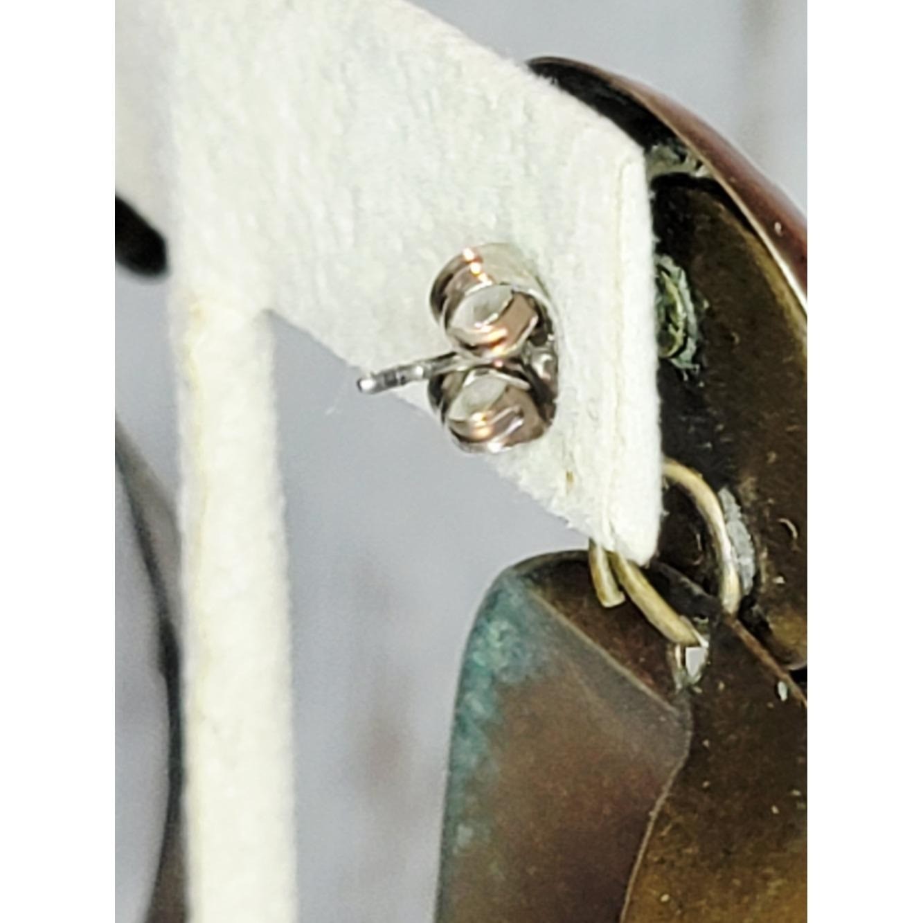 Vintage Copper Dangle Earrings Geometric Round Disc Statement Earrings Mixed Met